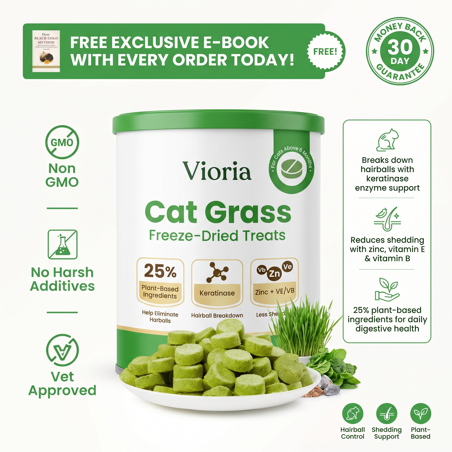 Cat Grass Freeze-Dried Treats – 48g Hairball Support Bites