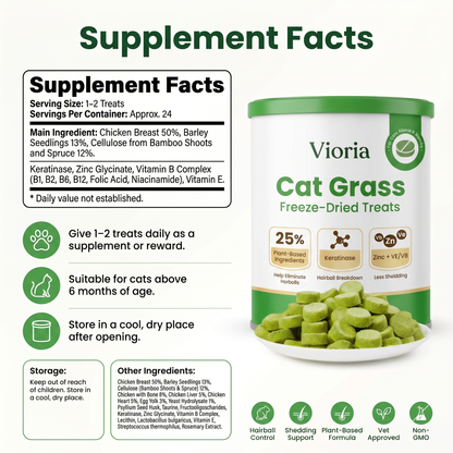 Cat Grass Freeze-Dried Treats – 48g Hairball Support Bites