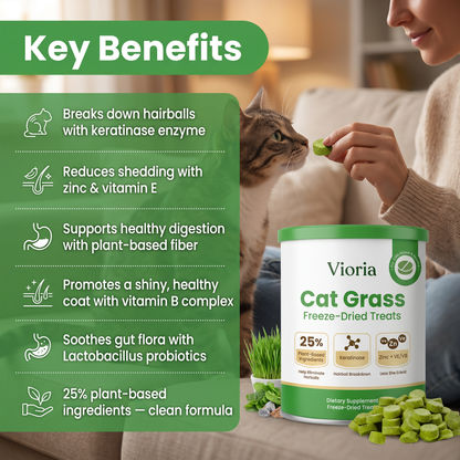 Cat Grass Freeze-Dried Treats – 48g Hairball Support Bites